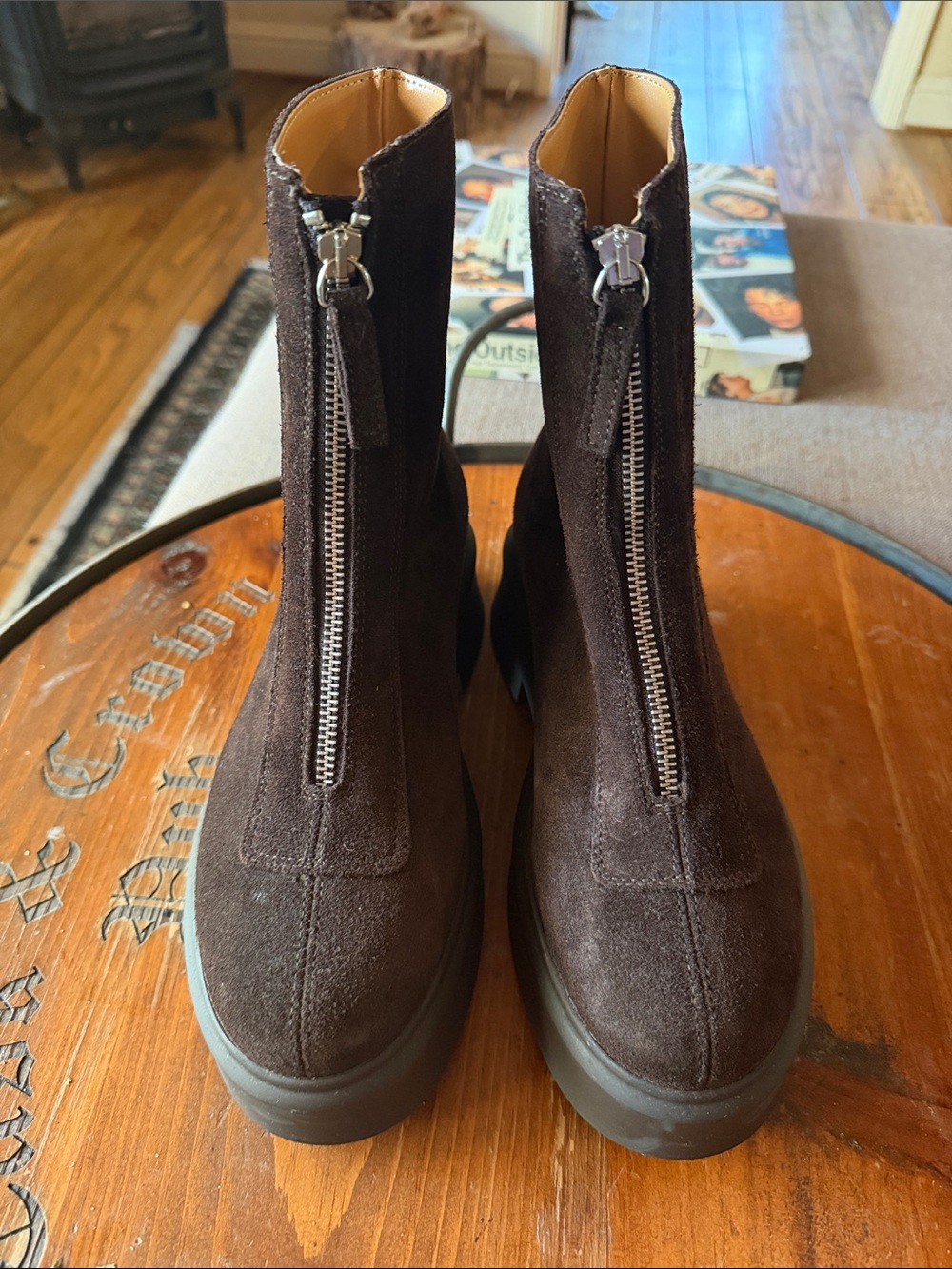 Steve Madden Chocolate Brown Suede Front-Zip Ankle Boots